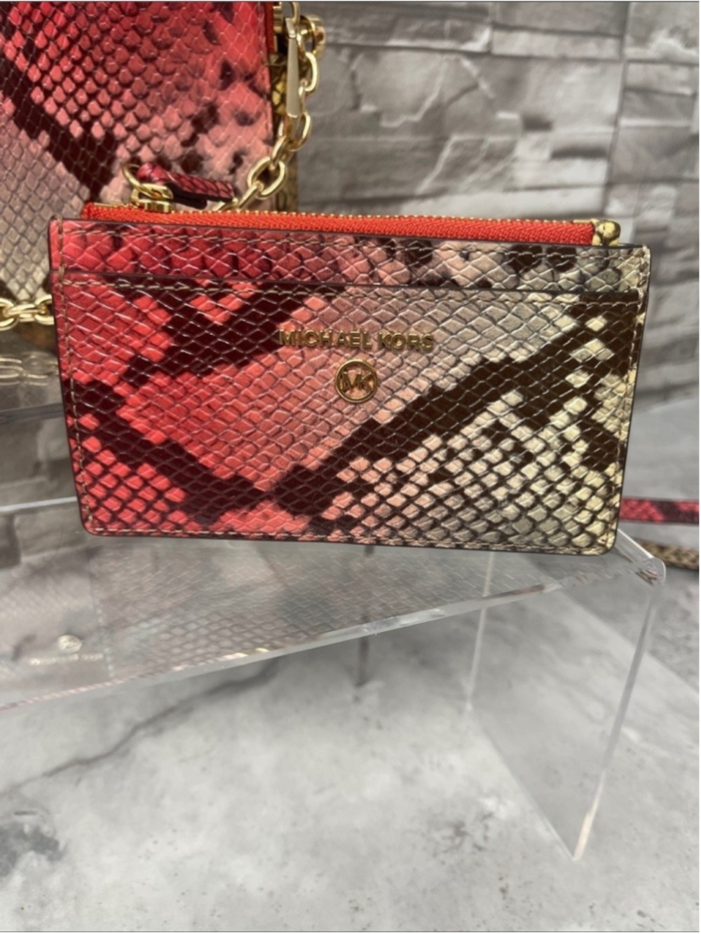 Michael Kors Jet Set Charm Card Case Dahlia Pink Snake Embossed